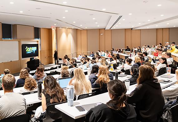 Image of students at the film screening in the Dyson Center.